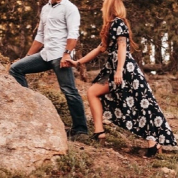 Lake Como Navy Blue Floral High-Low Wrap Dress - Picture 5 of 9